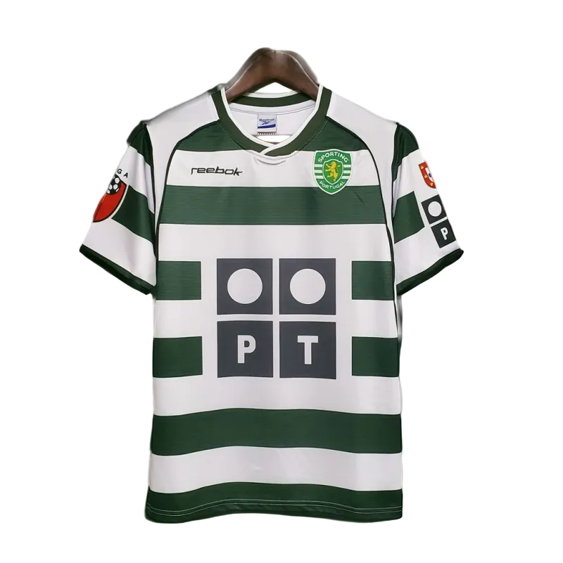 Camisa Retrô Sporting Portugal Home Reebok 2002/03 Masculino Verde e Branco